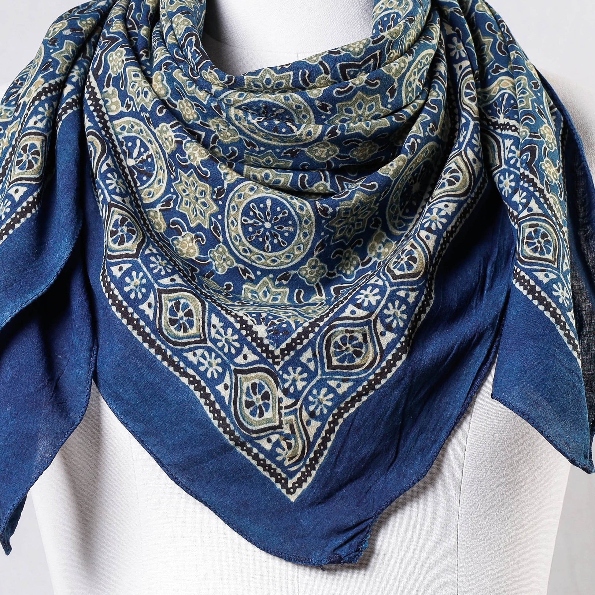 Blue - Ajrakh Block Printing Cotton Scarf from Kutch