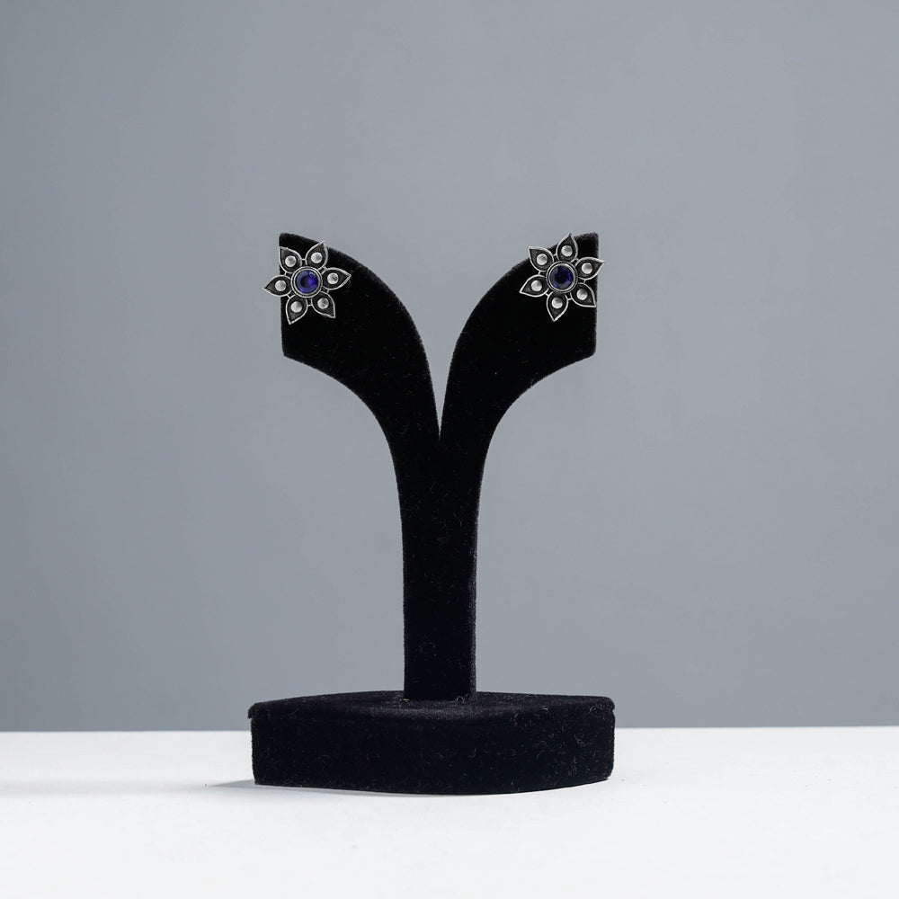Antique Silver Finish Oxidised Brass Base Earrings