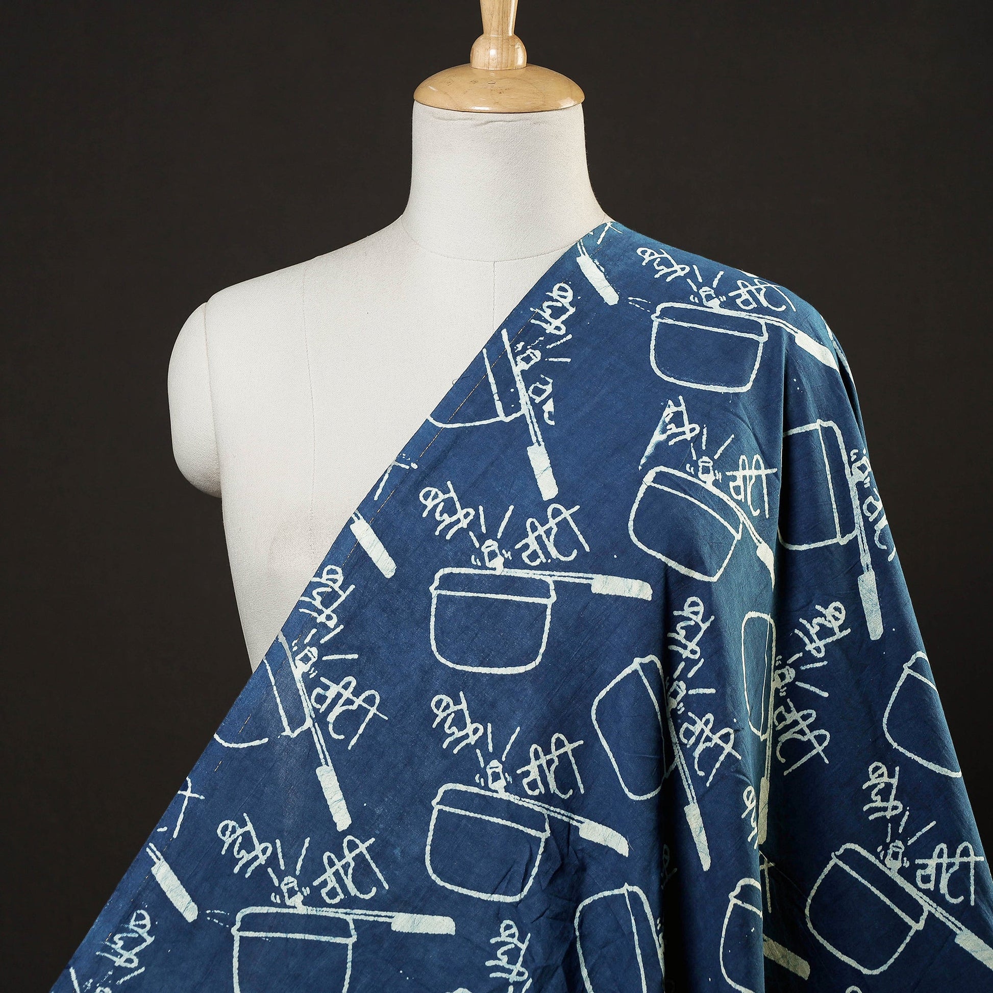Blue - Bindaas Block Printed Cotton Natural Dyed Fabric