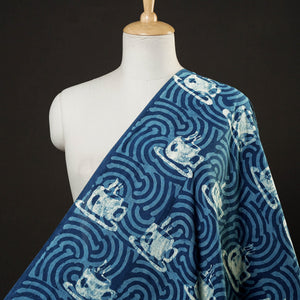 Blue - Bindaas Block Printed Cotton Natural Dyed Fabric