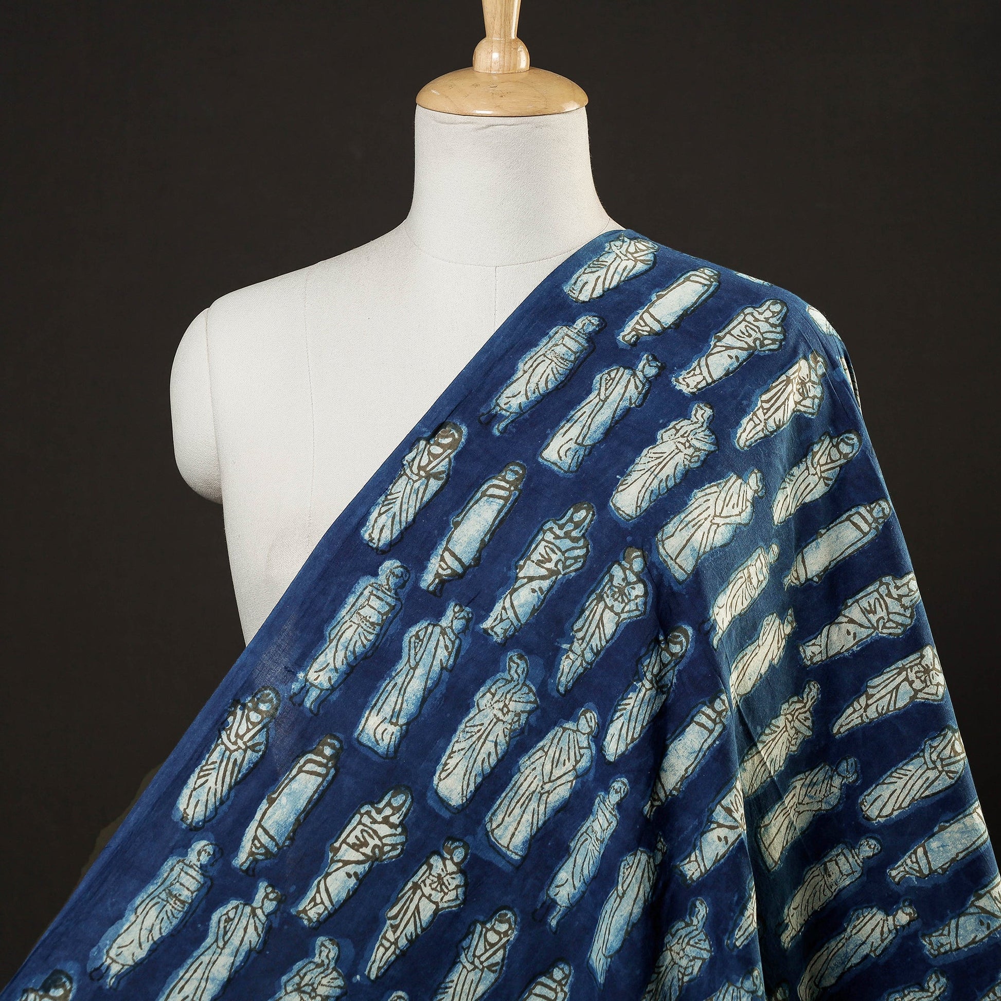 Blue - Bindaas Block Printed Cotton Natural Dyed Fabric