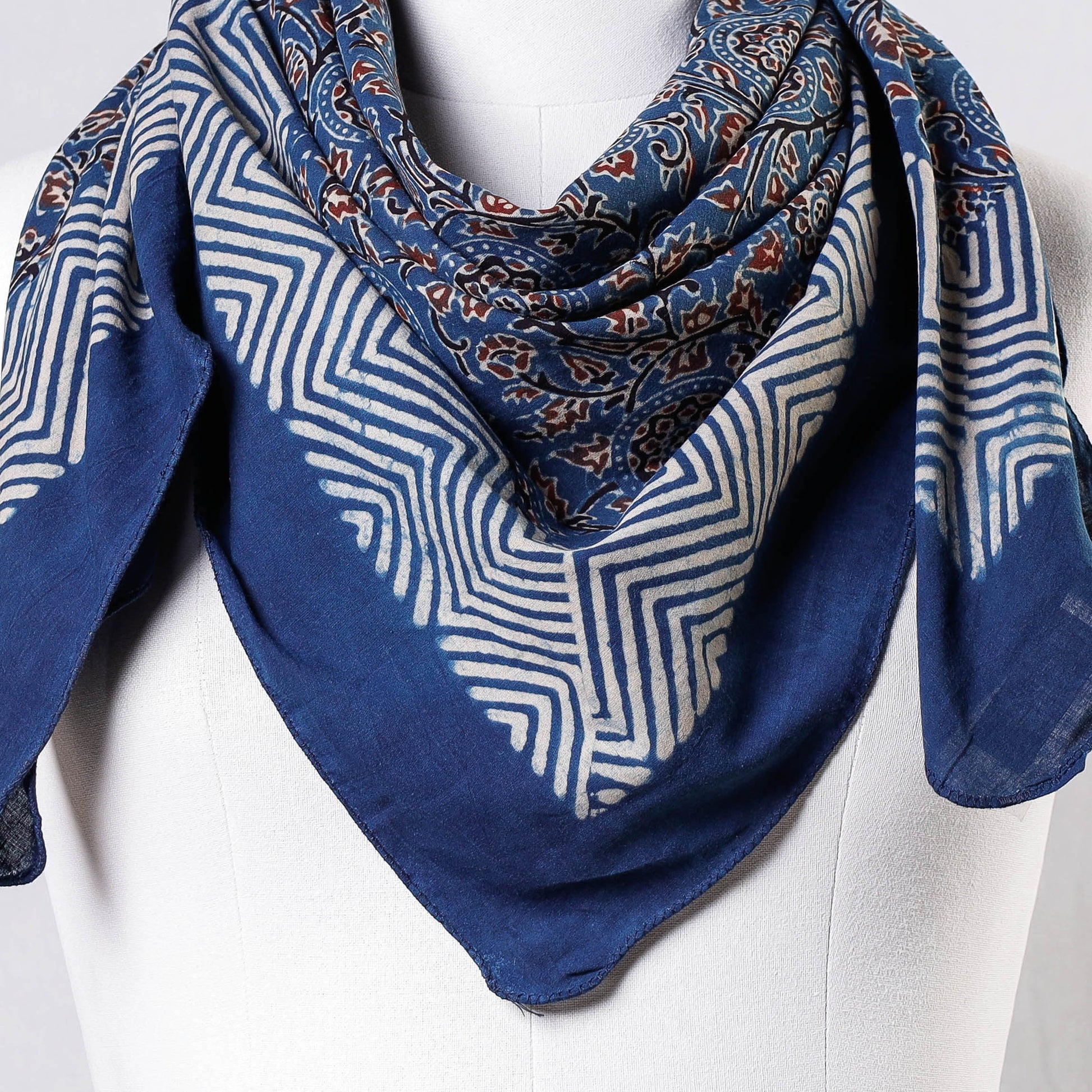 Blue - Ajrakh Block Printing Cotton Scarf from Kutch