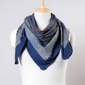 Blue - Ajrakh Block Printing Cotton Scarf from Kutch