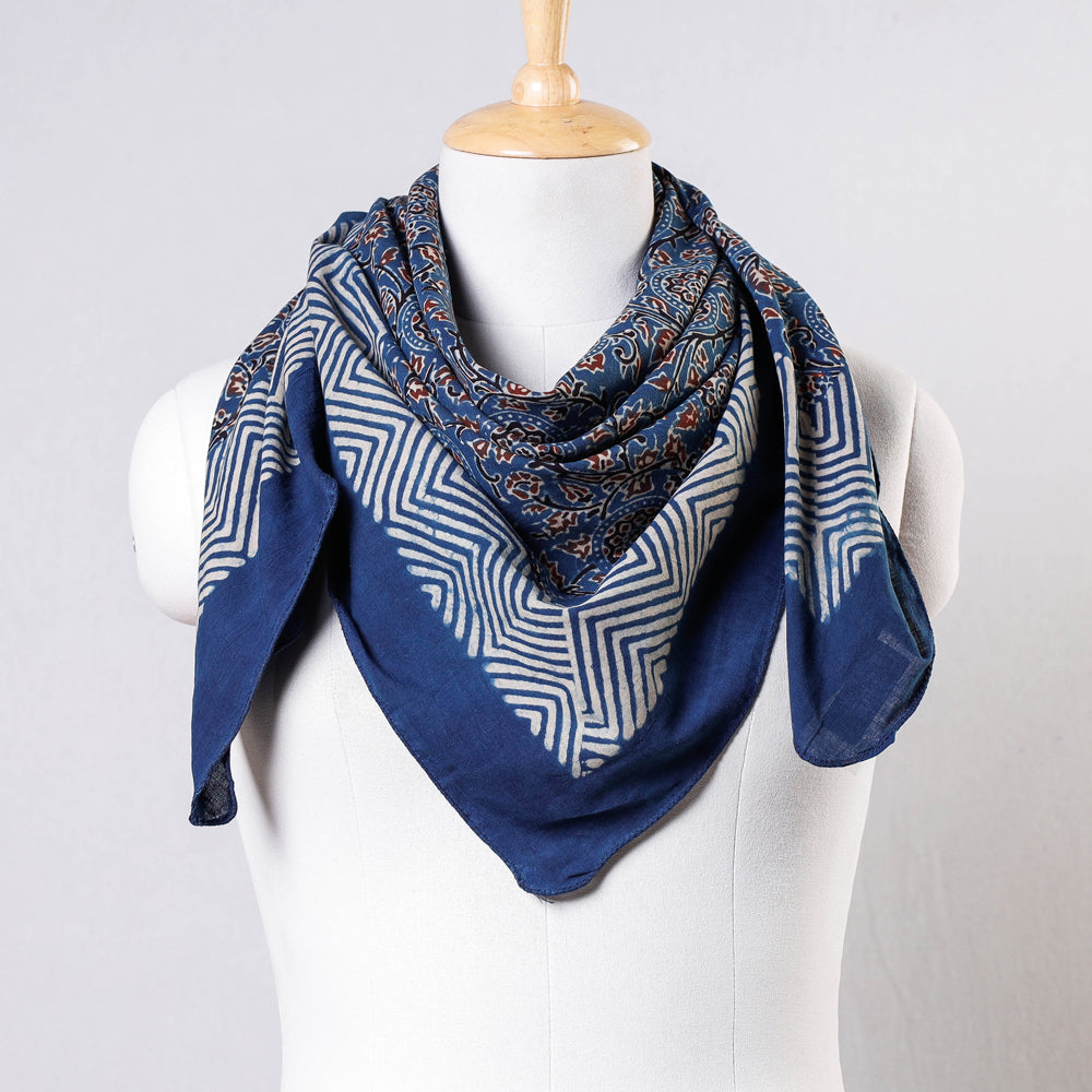 Blue - Ajrakh Block Printing Cotton Scarf from Kutch