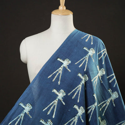 Blue - Bindaas Block Printed Cotton Natural Dyed Fabric
