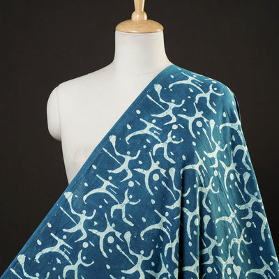Blue - Bindaas Block Printed Cotton Natural Dyed Fabric