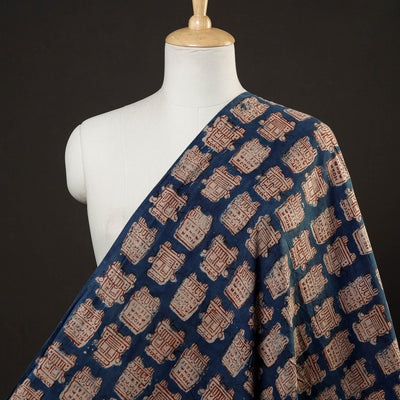 Blue - Bindaas Block Printed Cotton Natural Dyed Fabric