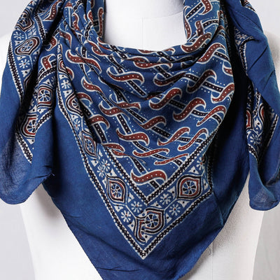 Blue - Ajrakh Block Printing Cotton Scarf from Kutch