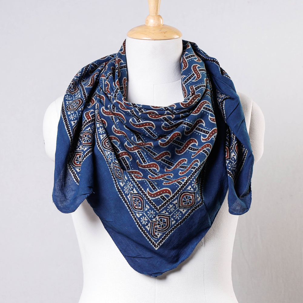 Blue - Ajrakh Block Printing Cotton Scarf from Kutch