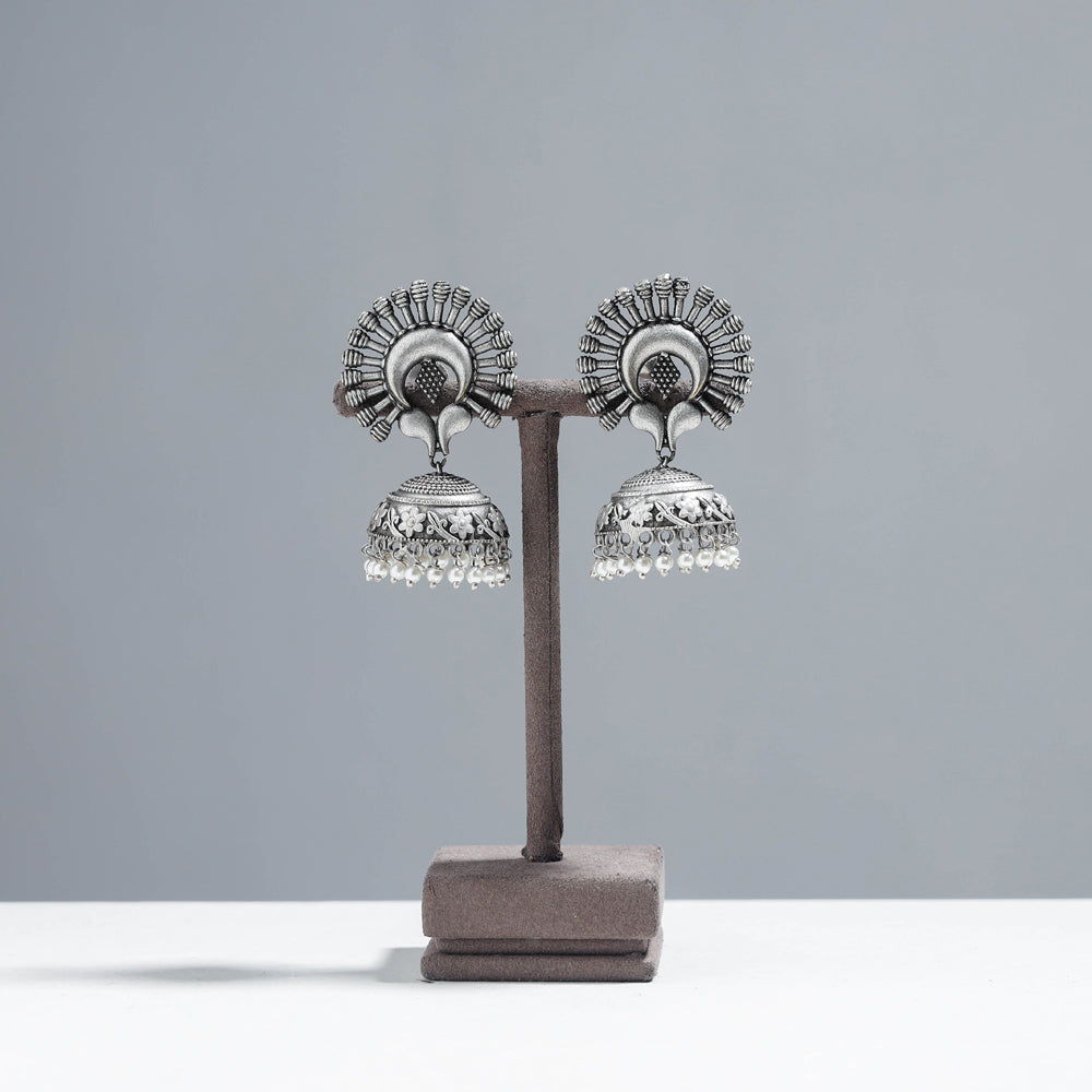 Antique Silver Finish Oxidised Brass Base Jhumki Earrings