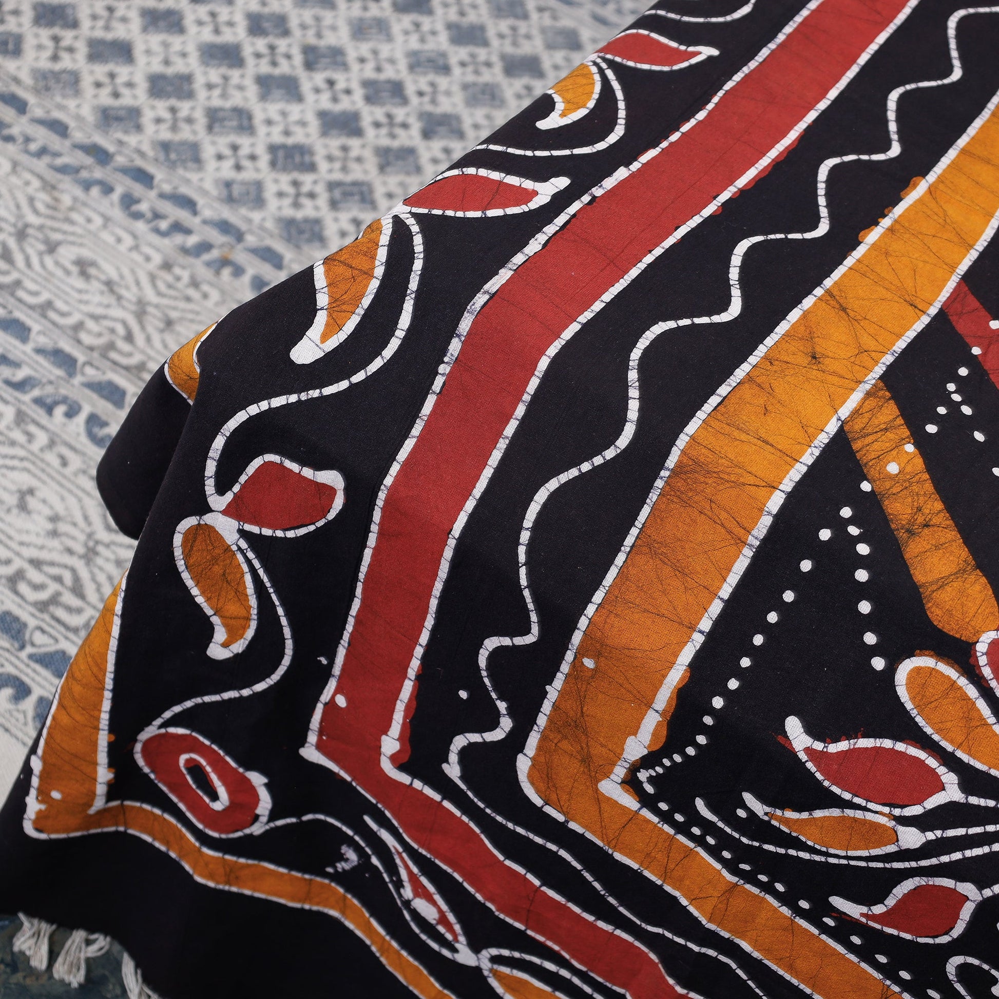 Black - Hand Batik Printed Cotton Double Bed Cover with Pillow Covers (104 x 90 in)