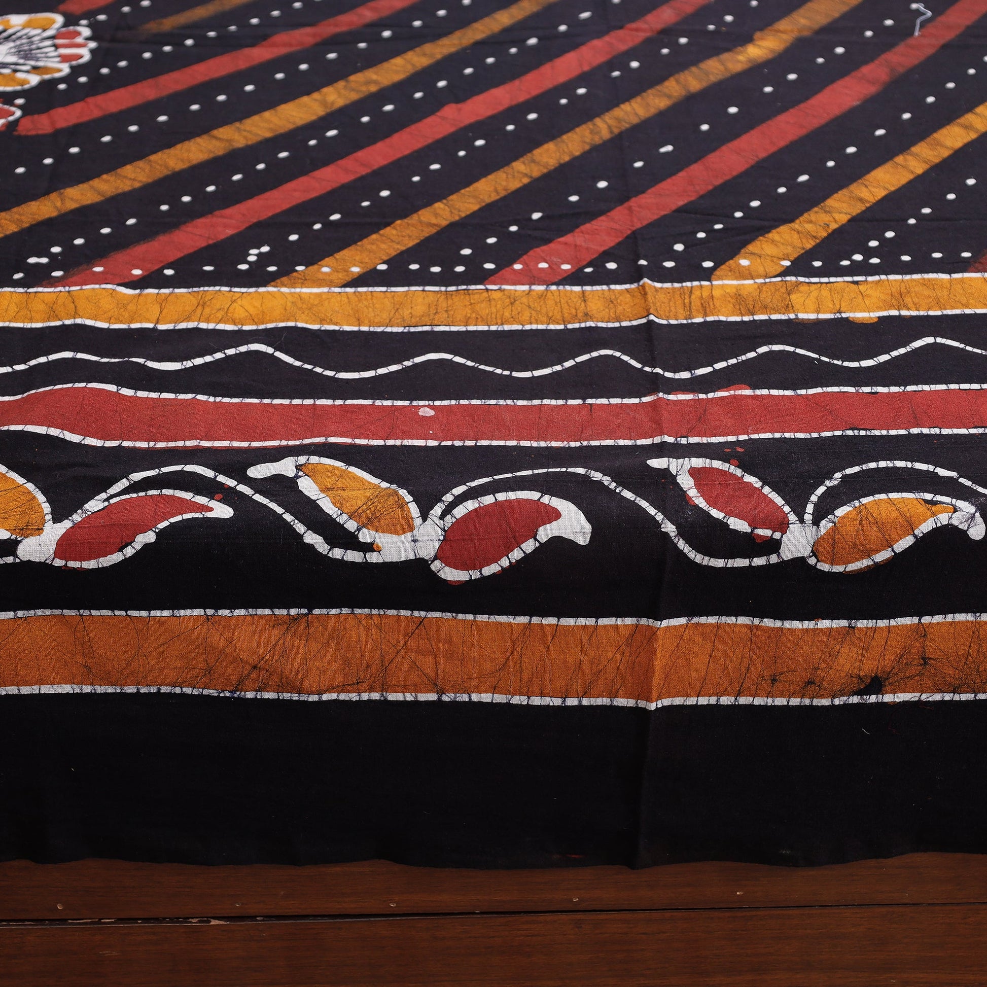 Black - Hand Batik Printed Cotton Double Bed Cover with Pillow Covers (104 x 90 in)