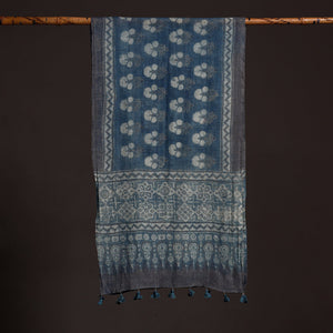 Blue - Ajrakh Hand Block Printed Pure Woolen Stole