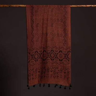 Brown - Ajrakh Hand Block Printed Pure Woolen Stole