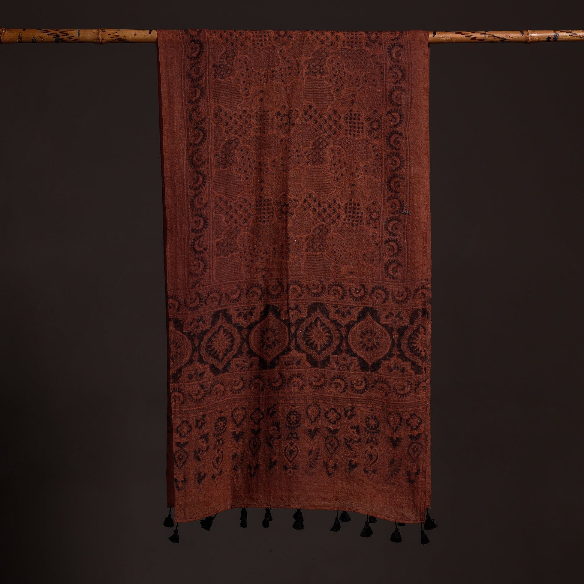 Brown - Ajrakh Hand Block Printed Pure Woolen Stole