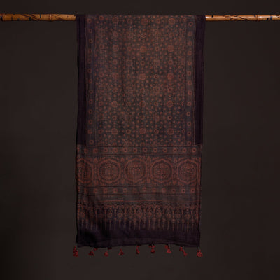 Brown - Ajrakh Hand Block Printed Pure Woolen Stole
