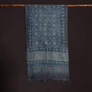 Blue - Ajrakh Hand Block Printed Pure Woolen Stole