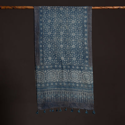Blue - Ajrakh Hand Block Printed Pure Woolen Stole