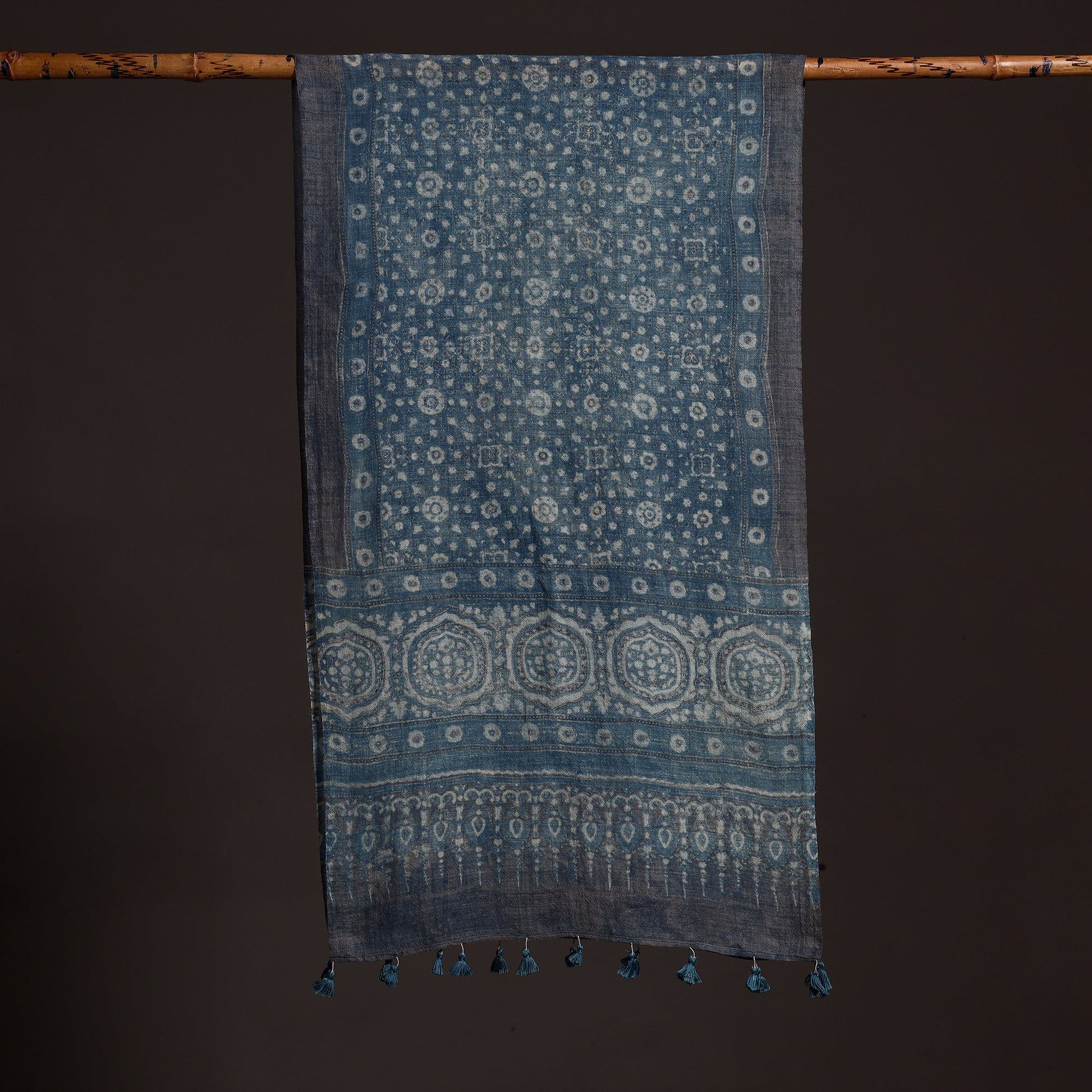 Blue - Ajrakh Hand Block Printed Pure Woolen Stole