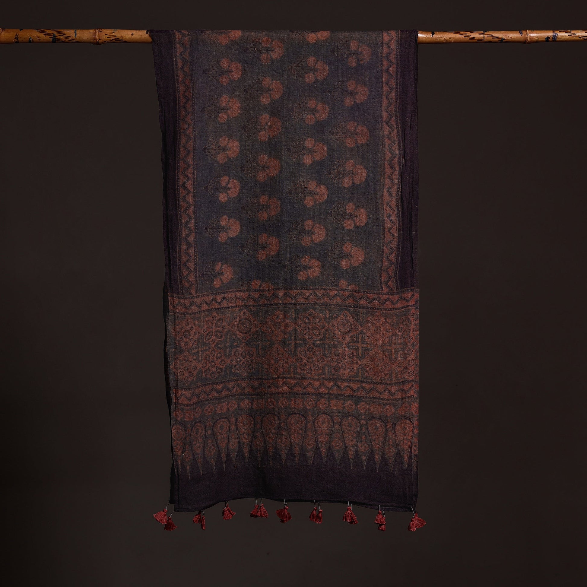 Brown - Ajrakh Hand Block Printed Pure Woolen Stole