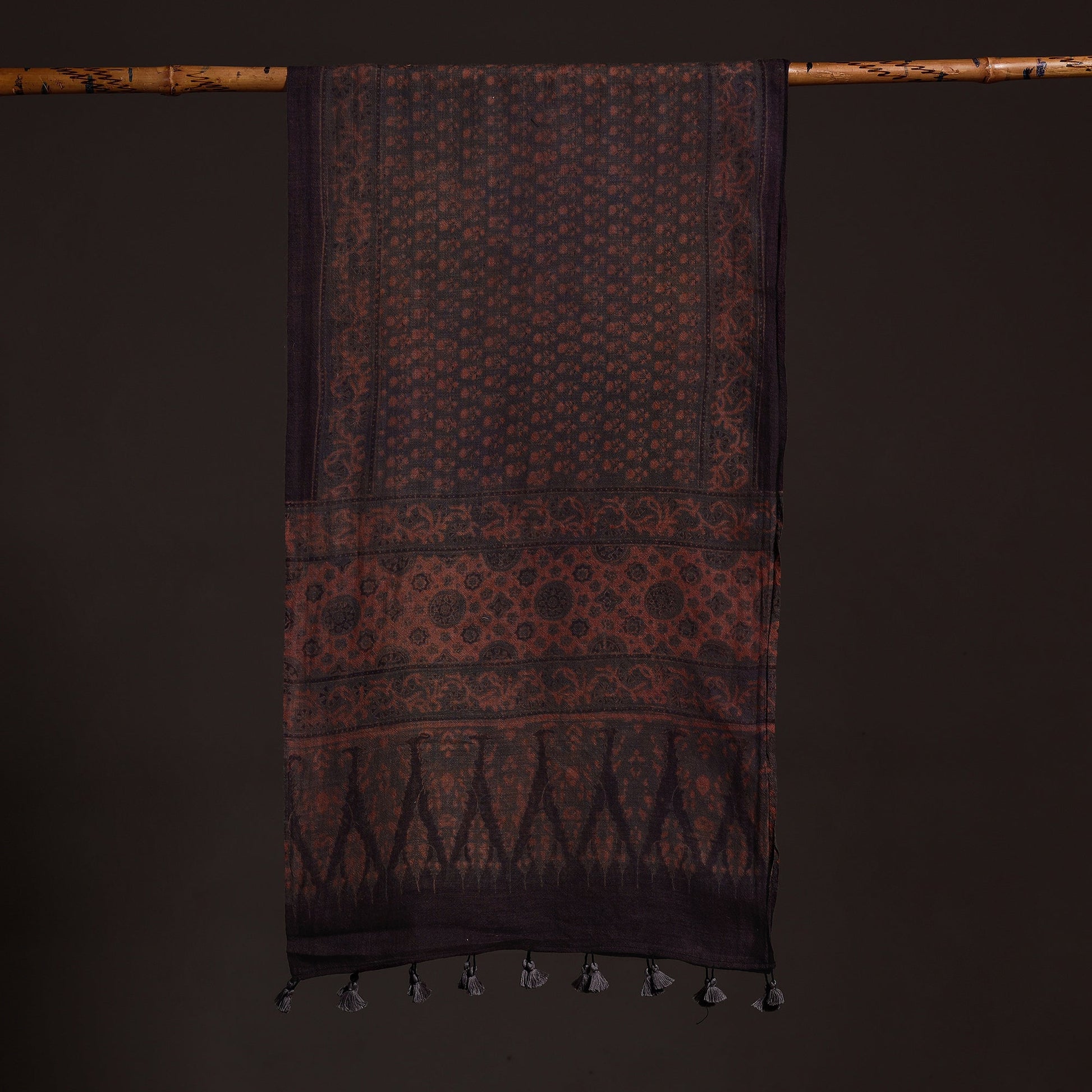Brown - Ajrakh Hand Block Printed Pure Woolen Stole