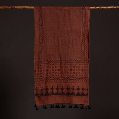 Brown - Ajrakh Hand Block Printed Pure Woolen Stole