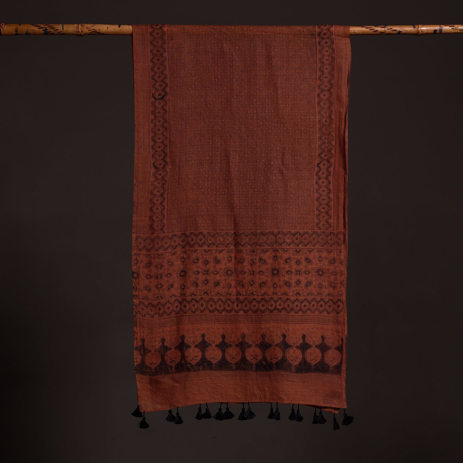 Brown - Ajrakh Hand Block Printed Pure Woolen Stole