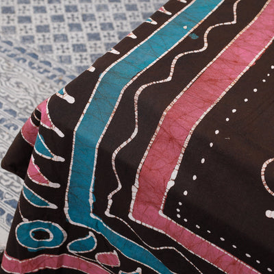 Brown - Hand Batik Printed Cotton Double Bed Cover with Pillow Covers (104 x 90 in)