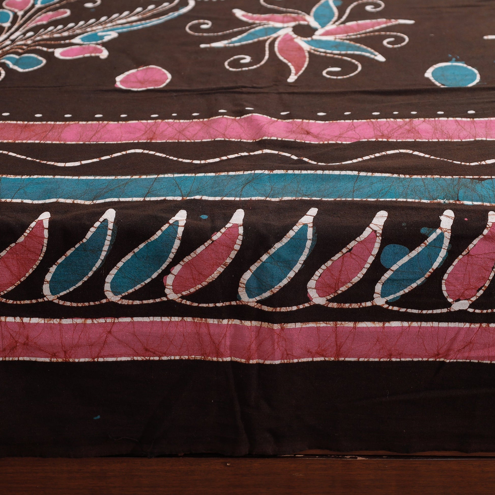 Brown - Hand Batik Printed Cotton Double Bed Cover with Pillow Covers (104 x 90 in)