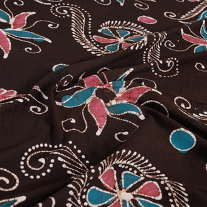 Brown - Hand Batik Printed Cotton Double Bed Cover with Pillow Covers (104 x 90 in)