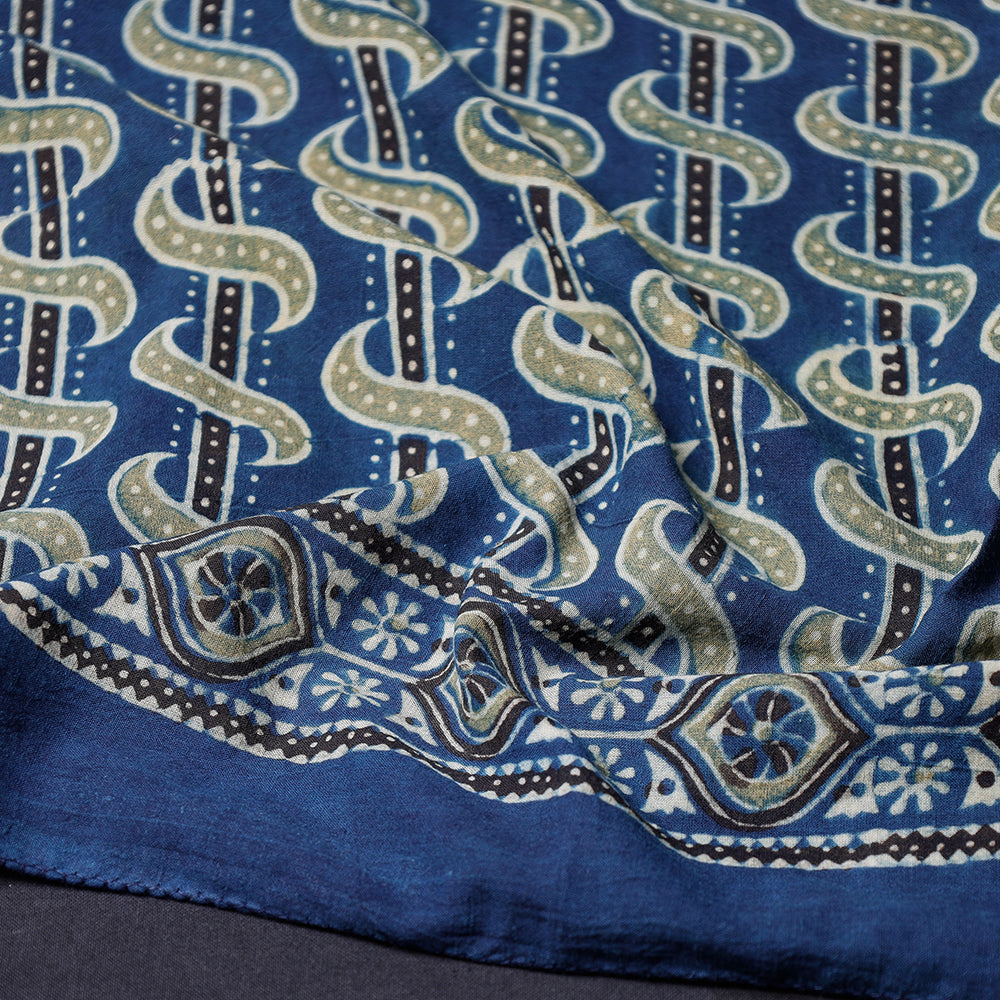 Blue - Ajrakh Block Printing Cotton Scarf from Kutch