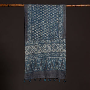 Blue - Ajrakh Hand Block Printed Pure Woolen Stole