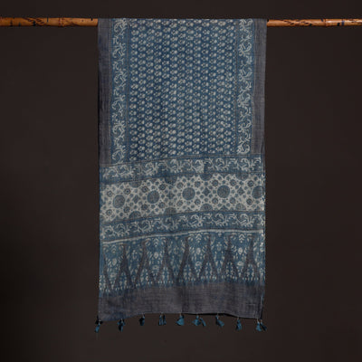 Blue - Ajrakh Hand Block Printed Pure Woolen Stole