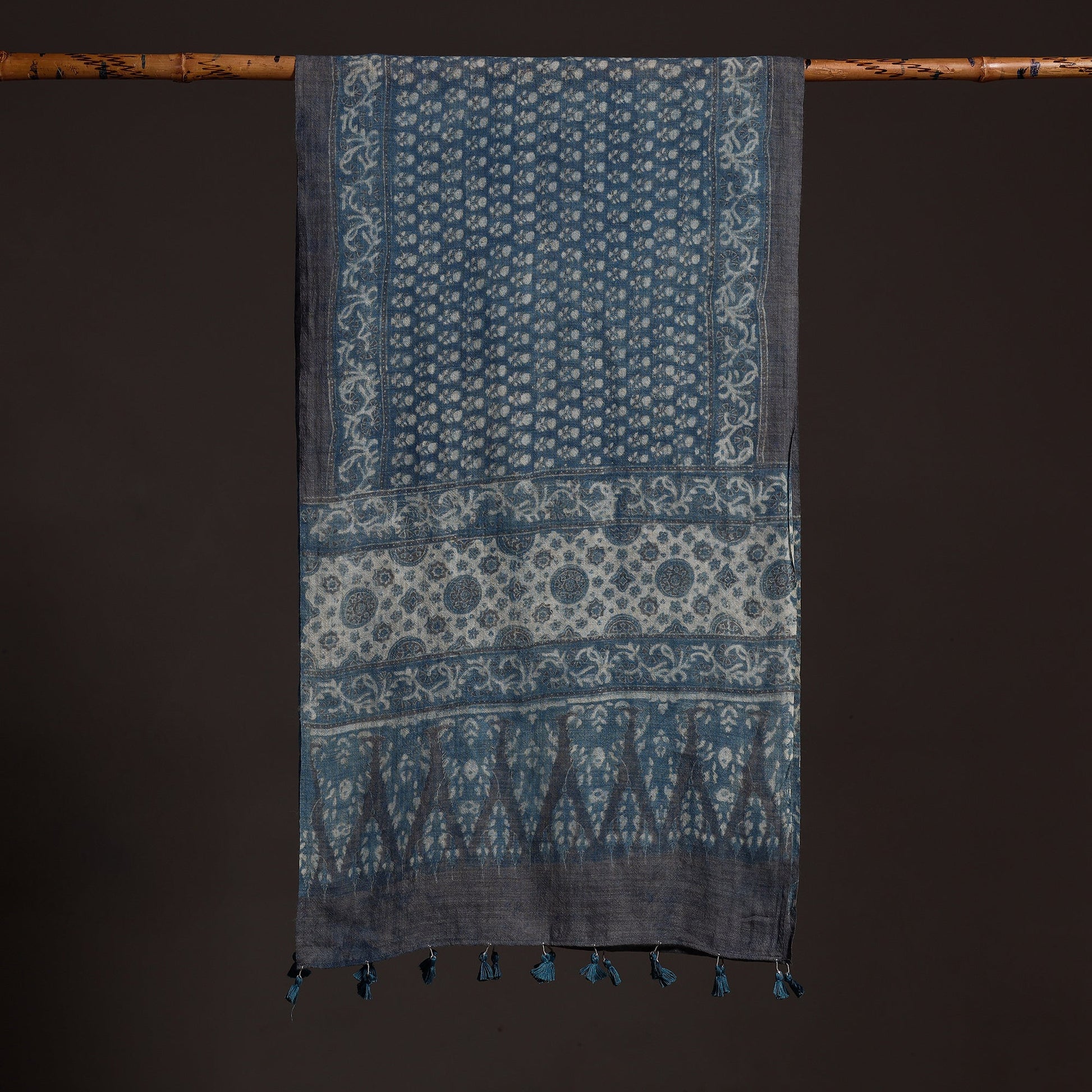 Blue - Ajrakh Hand Block Printed Pure Woolen Stole