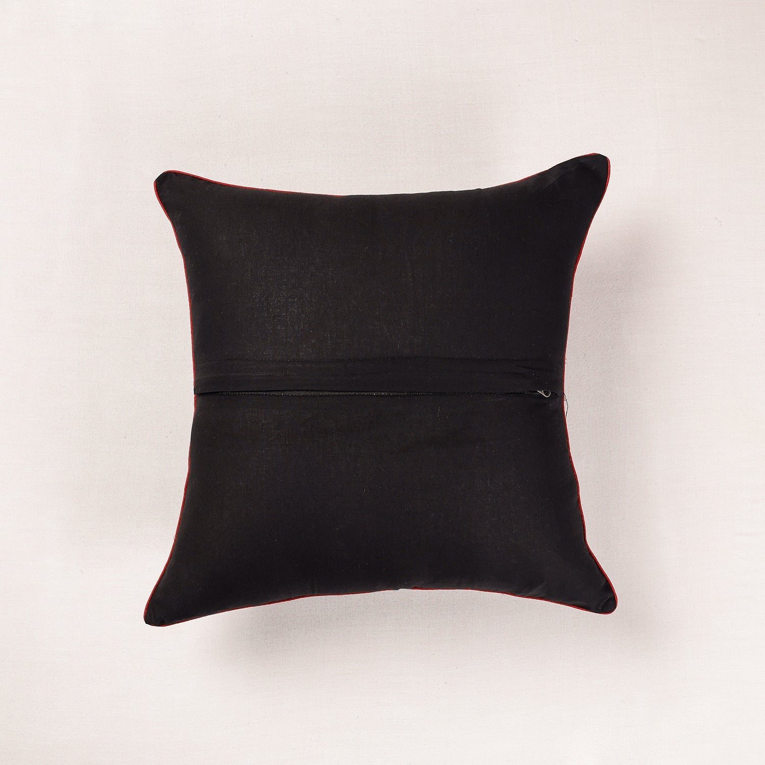 Black - Ajrakh Block Printed Cotton Cushion Cover (16 x 16 in)