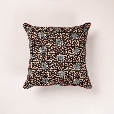 Black - Ajrakh Block Printed Cotton Cushion Cover (16 x 16 in)