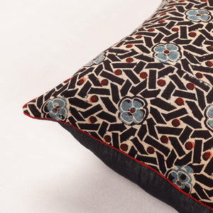 Black - Ajrakh Block Printed Cotton Cushion Cover (16 x 16 in)