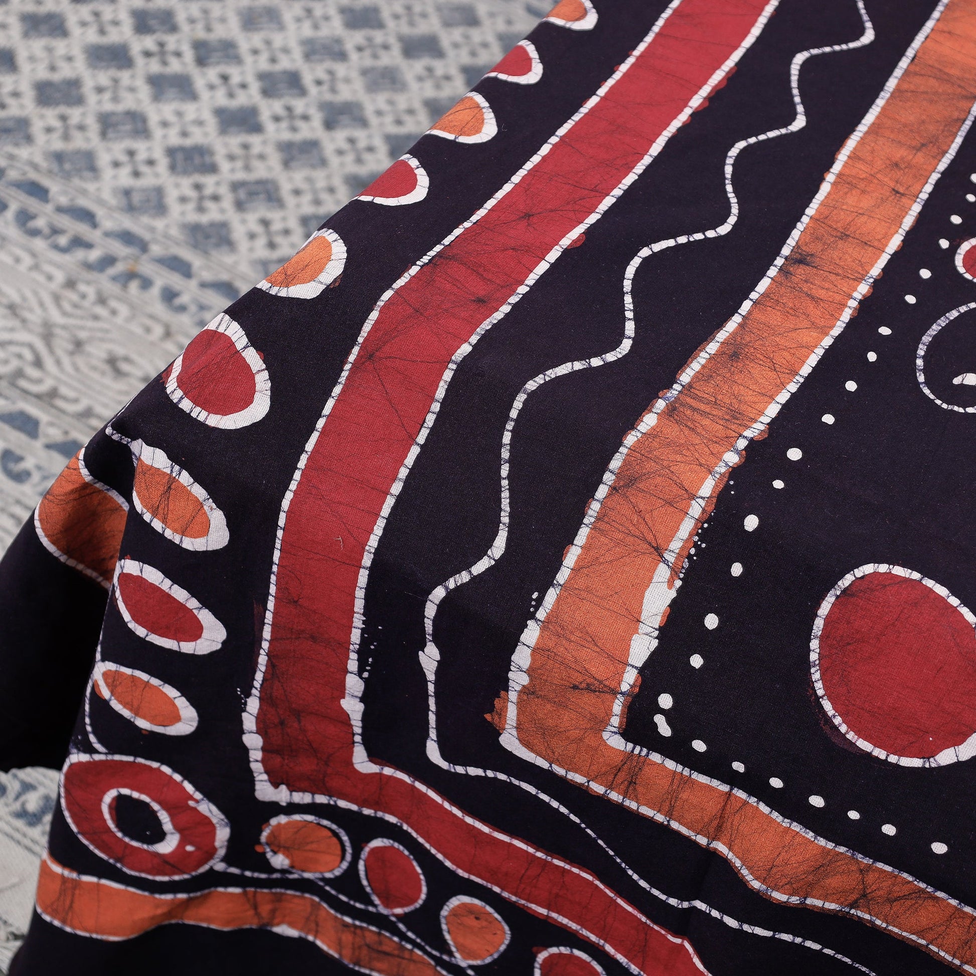 Black - Hand Batik Printed Cotton Double Bed Cover with Pillow Covers (104 x 90 in)