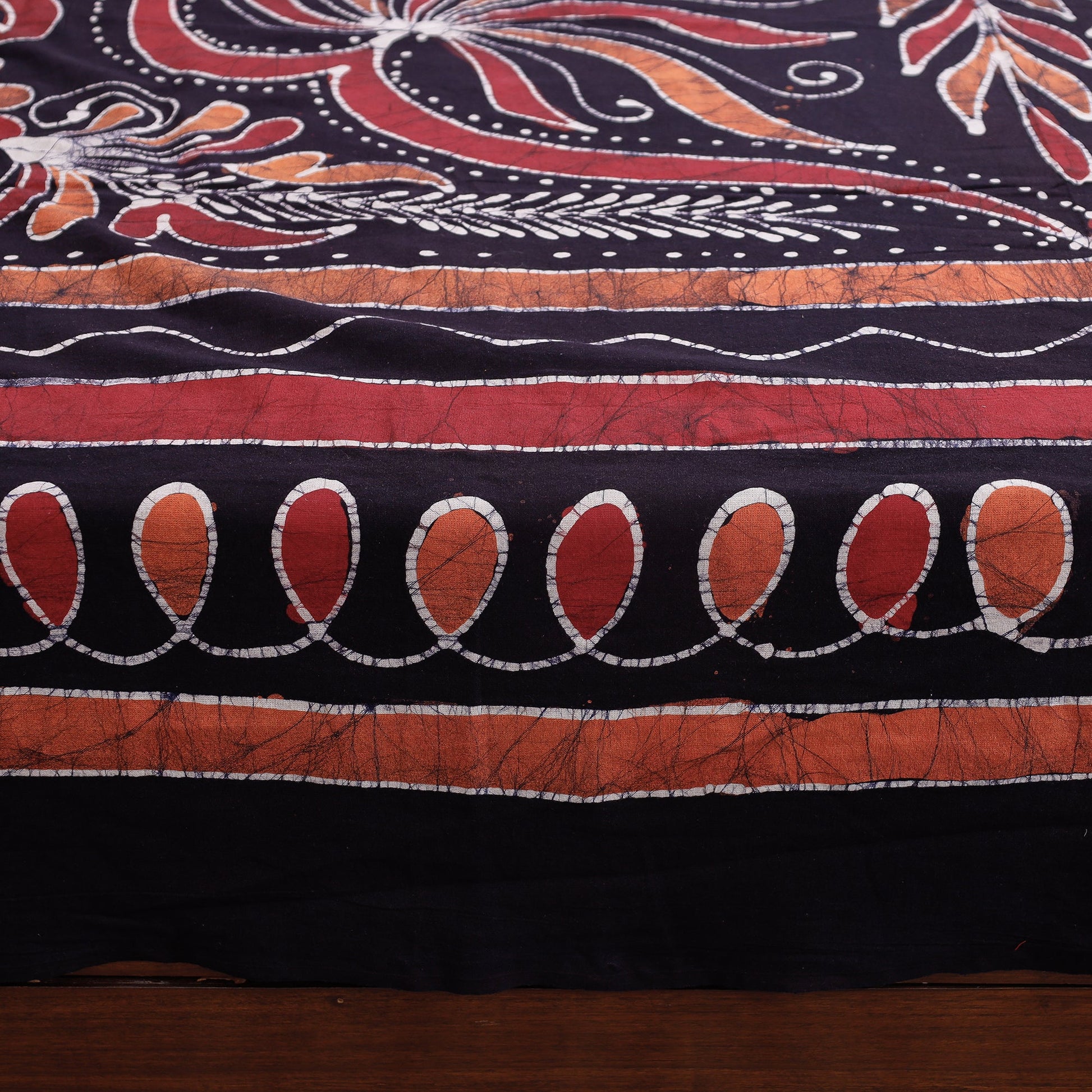 Black - Hand Batik Printed Cotton Double Bed Cover with Pillow Covers (104 x 90 in)