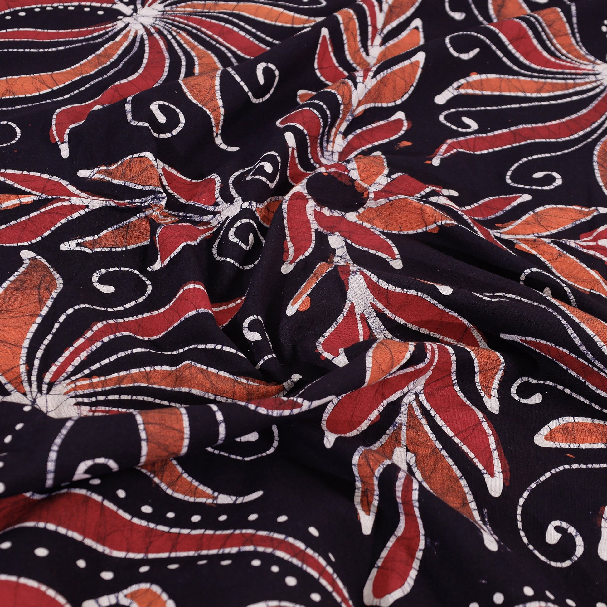 Black - Hand Batik Printed Cotton Double Bed Cover with Pillow Covers (104 x 90 in)