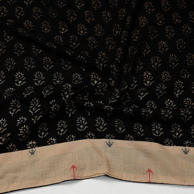 Black - Sanganeri Gold Block Printed Rayon Blouse Piece