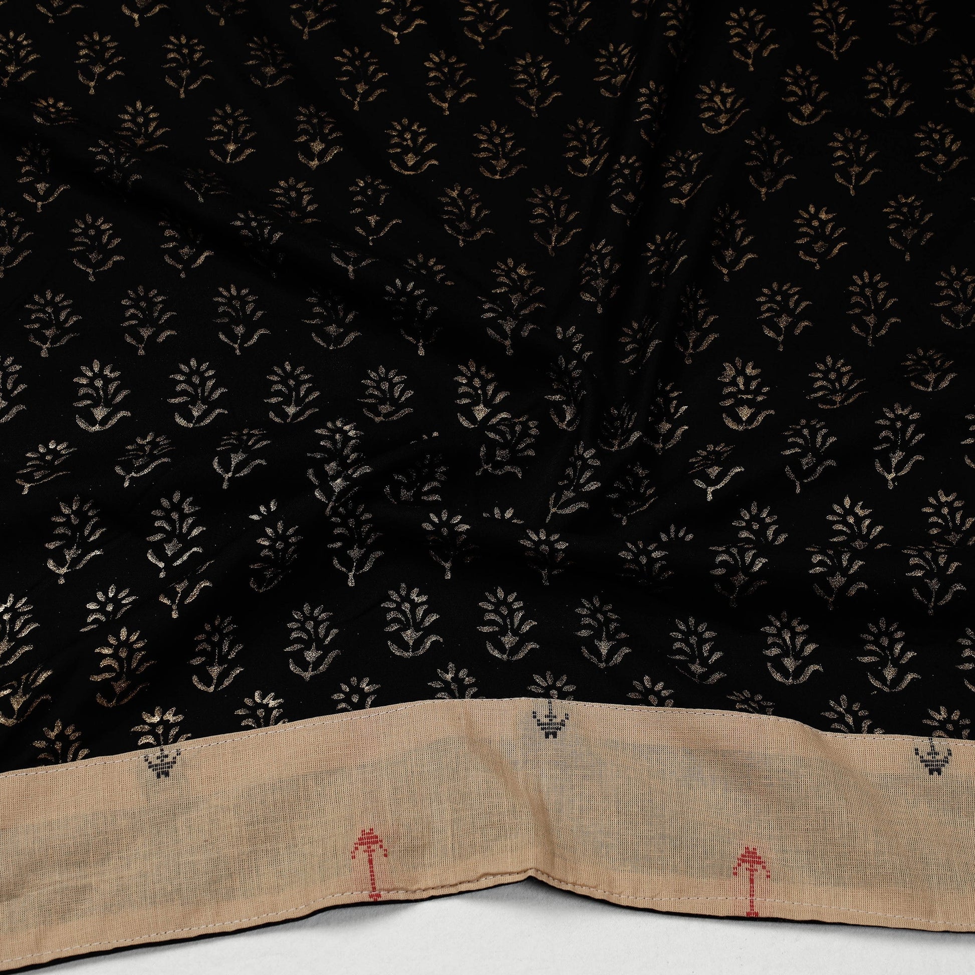 Black - Sanganeri Gold Block Printed Rayon Blouse Piece