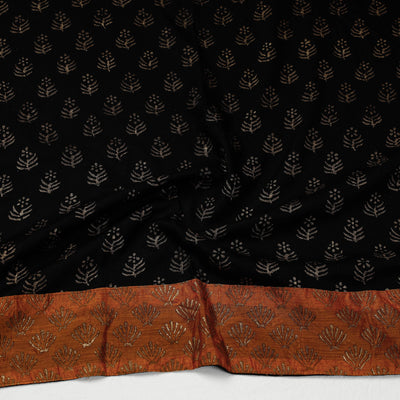 Black - Sanganeri Gold Block Printed Rayon Blouse Piece