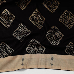 Black - Sanganeri Gold Block Printed Rayon Blouse Piece