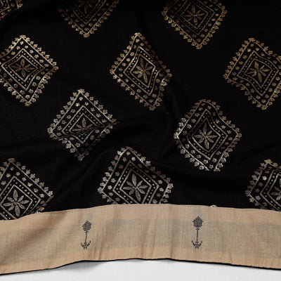 Black - Sanganeri Gold Block Printed Rayon Blouse Piece