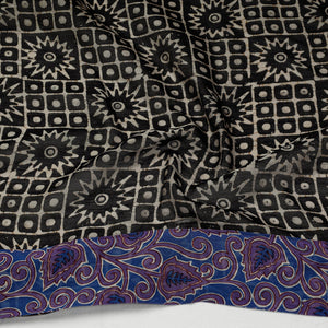 Black - Batik Printed Chanderi Silk Blouse Piece