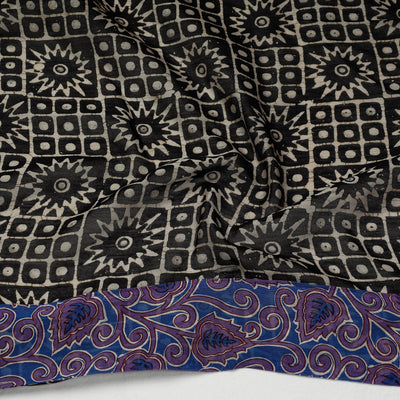 Black - Batik Printed Chanderi Silk Blouse Piece