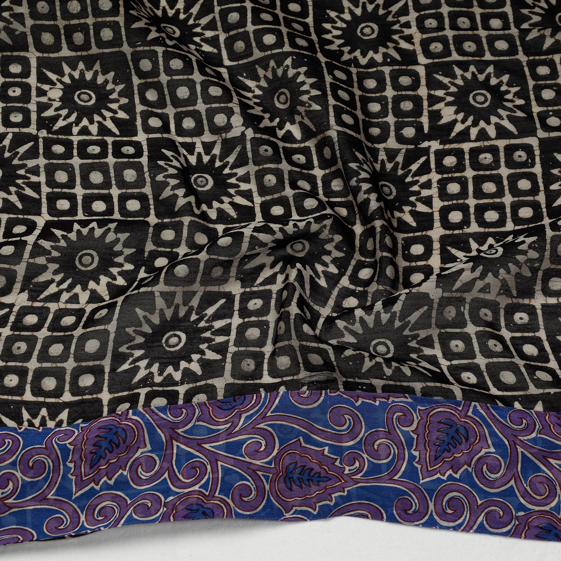 Black - Batik Printed Chanderi Silk Blouse Piece