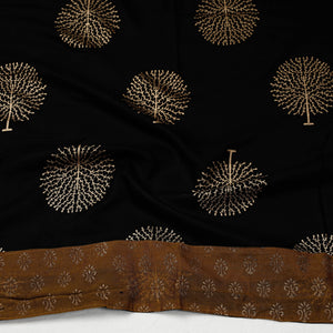 Black - Sanganeri Gold Block Printed Rayon Blouse Piece