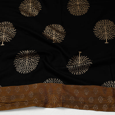 Black - Sanganeri Gold Block Printed Rayon Blouse Piece